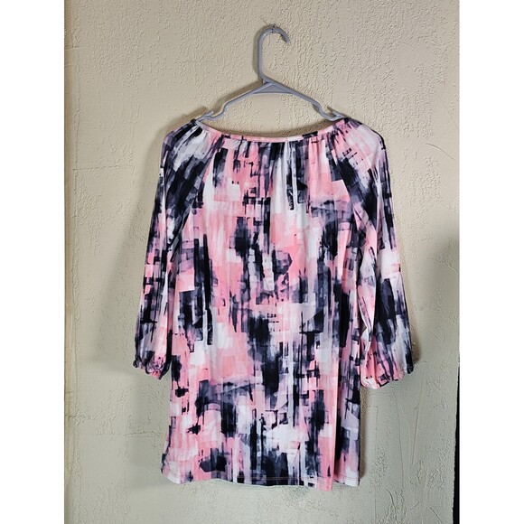 Ellen Tracy pink black white loose fitting tunic top 3/4 sleeve size small - Picture 2 of 6